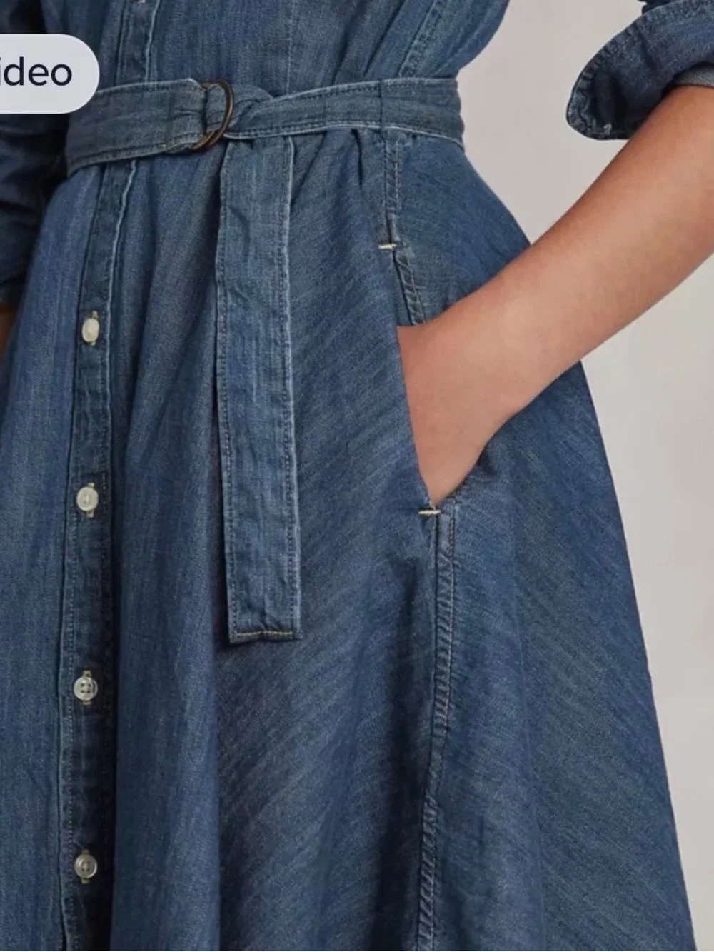 Ralph Lauren Belted Cotton Denim Button Down Shirt Dress Girls Youth size 7
